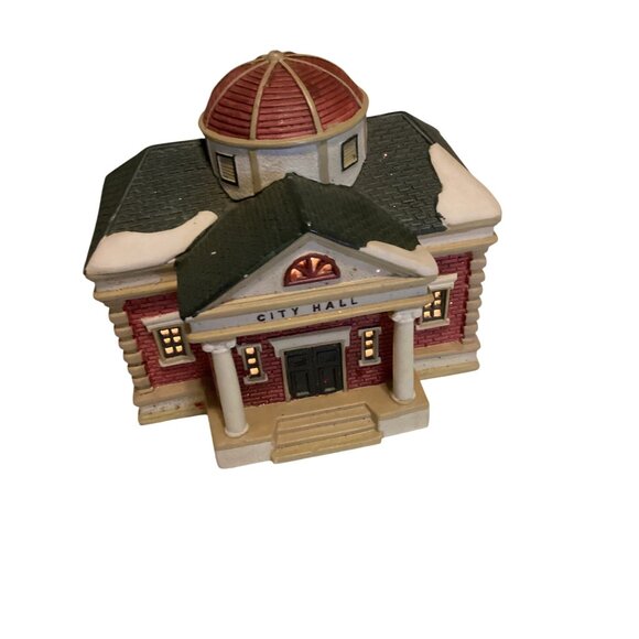 Vintage Lemax 1995 Lighted Porcelain City Hall Building Christmas Scene*EUC - Picture 1 of 5